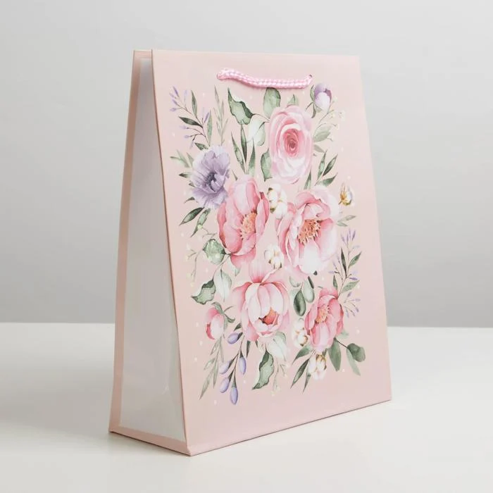 Пакет Present for you. Розовые цветы на розовом 23 x 27 x 8 см