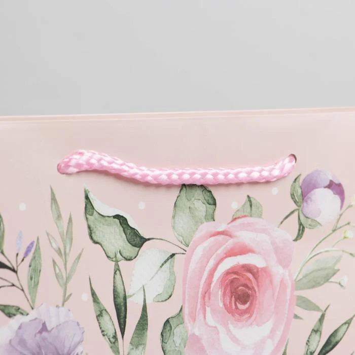 Пакет Present for you. Розовые цветы на розовом 23 x 27 x 8 см
