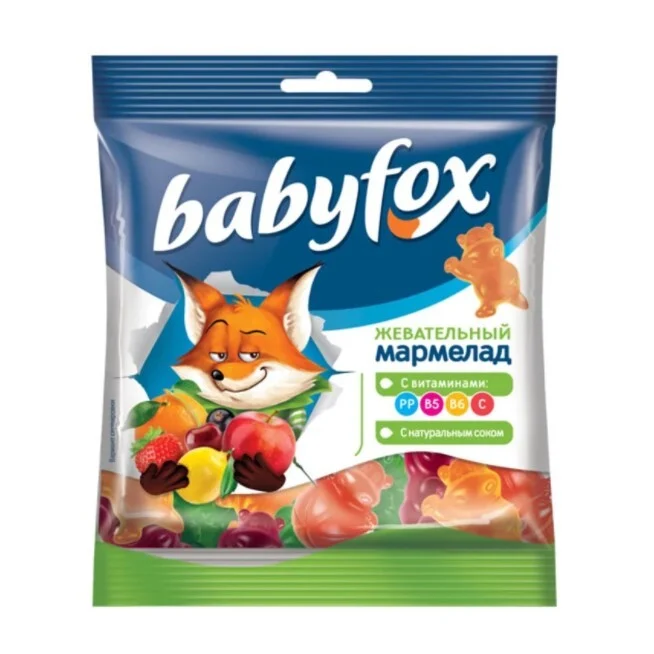 Мармелад Baby Fox, жевательный, с соком ягод и фруктов, 70 гр