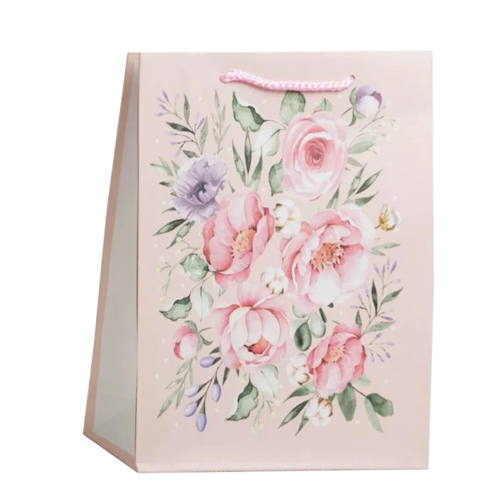 Пакет Present for you. Розовые цветы на розовом 23 x 27 x 8 см