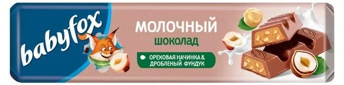 Батончик BabyFox с ореховой начинкой и дробл. фундуком 45 г (упаковка 30 шт.)
