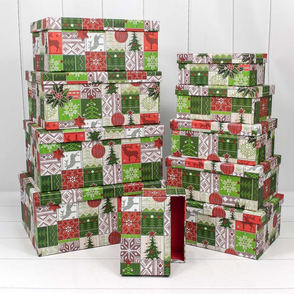 Коробка Прямоугольная НГ Новогодние узоры 30*22,8*13,3